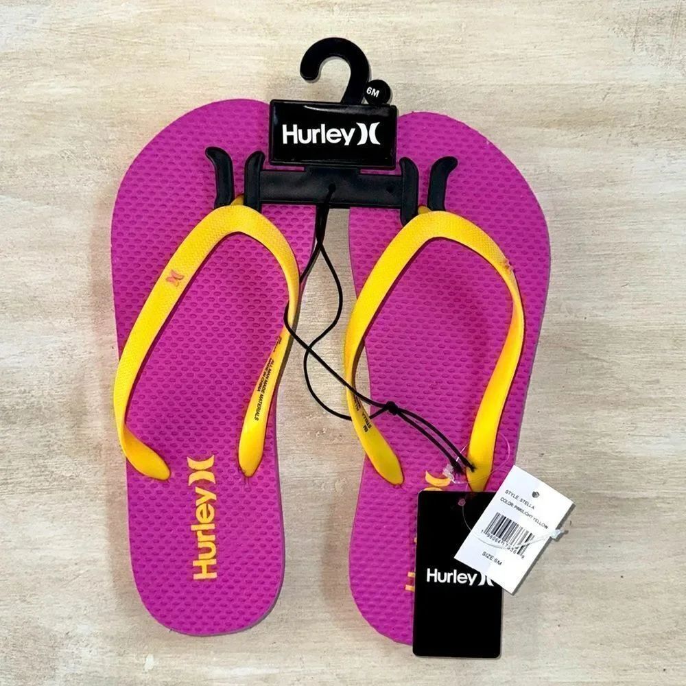 Brand new Hurley Stella thong sandal flip flops in pink and yellow size 6